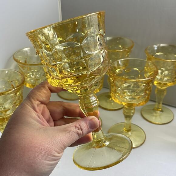 8 Vintage Tiara Constellation Yellow Water Goblet Glasses - Picture 7 of 9